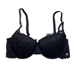 Savage X Fenty Savage Not Sorry Lightly Lined Lace Balconette Bra Black 36DDD